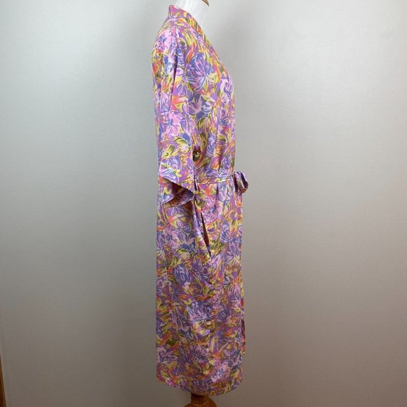 The Lingerie‎ Collection Robe Large Purple Multicolor Floral 3/4 Kimono Sleeve - Picture 5 of 10